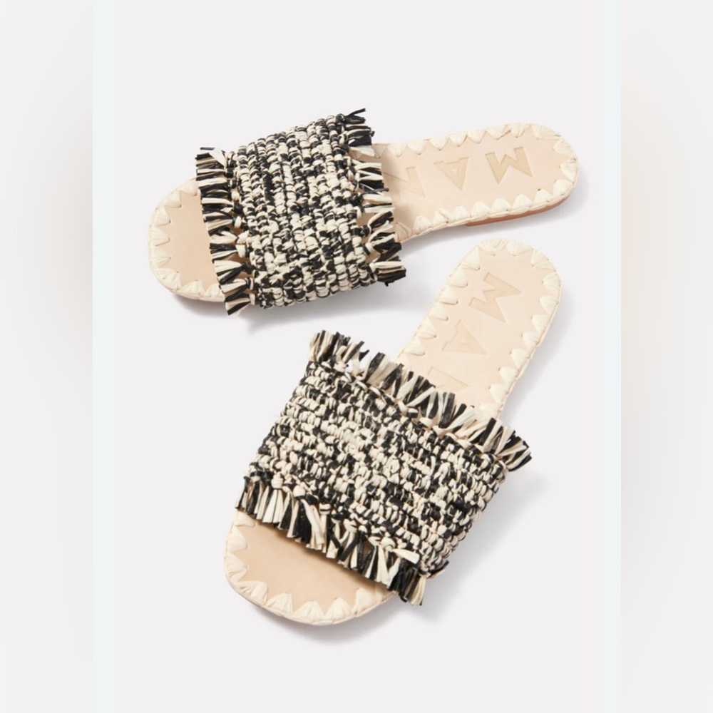 Manebi Fringe Knot Raffia Jute Sandal Slides 37 (US6.5)